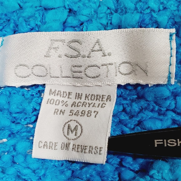 F.S.A. Collection Blue Short Sleeve V-Neck Pullover Textured Knit Sweater Size M - Picture 4 of 4